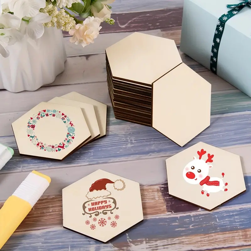 Board Game With Chips - 50Pcs/100Pcs,Hexagonal, Unfinished Blank Wood Chips Party