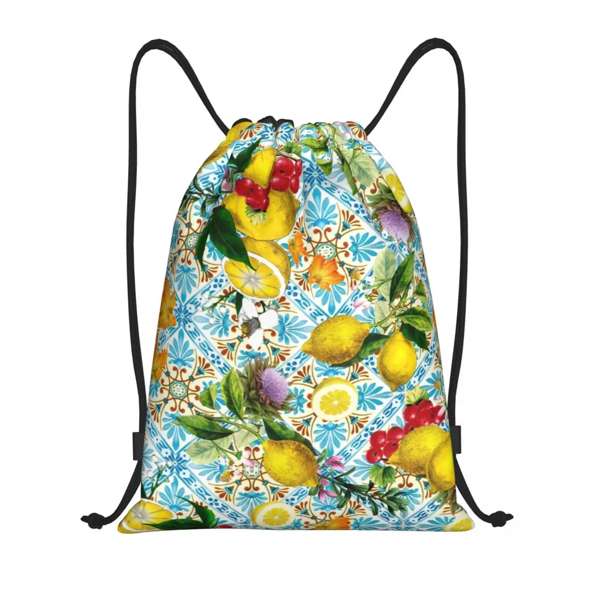 Tile Bag Drawstring - Sicilian Lemons And Romantic Tiles Drawstring
