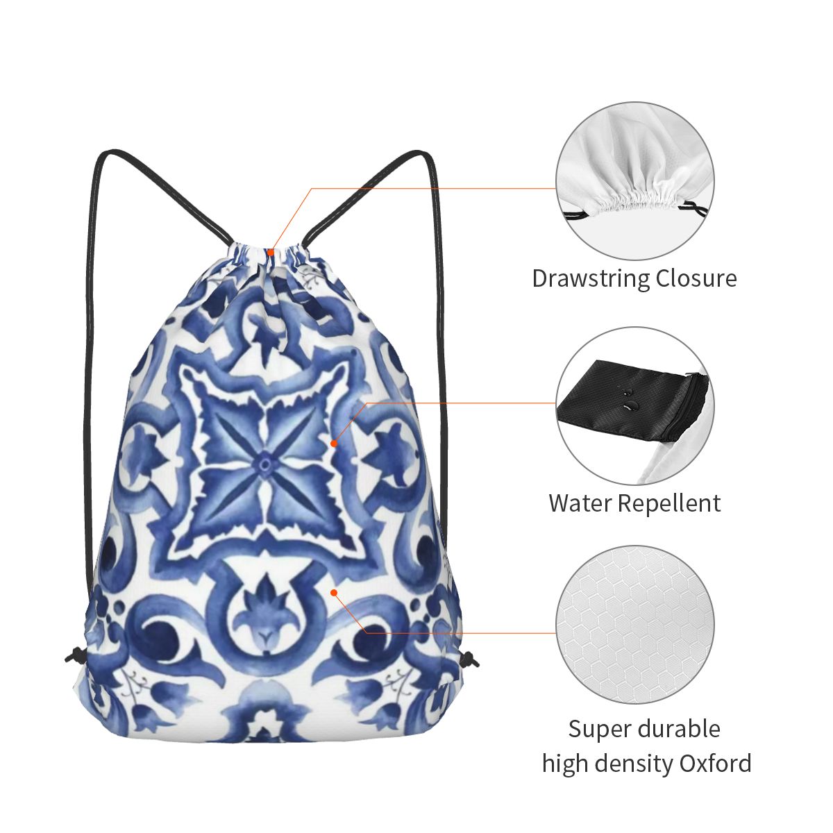 Blue Ornate Floral Mediterrane - Tile Bag Drawstring recensione e prezzo