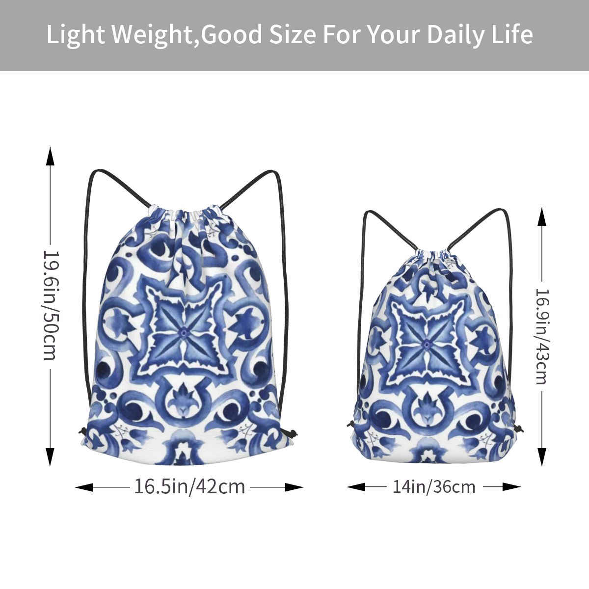 Blue Ornate Floral Mediterrane - Tile Bag Drawstring recensione e prezzo