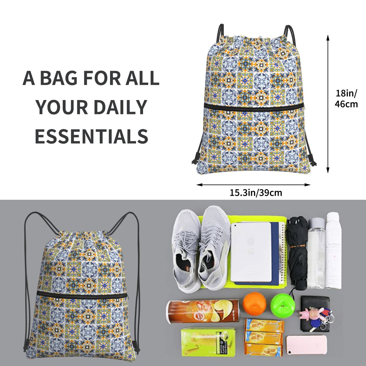 Copy Of Sicilian Tiles,mediter - Tile Bag Drawstring recensione e prezzo
