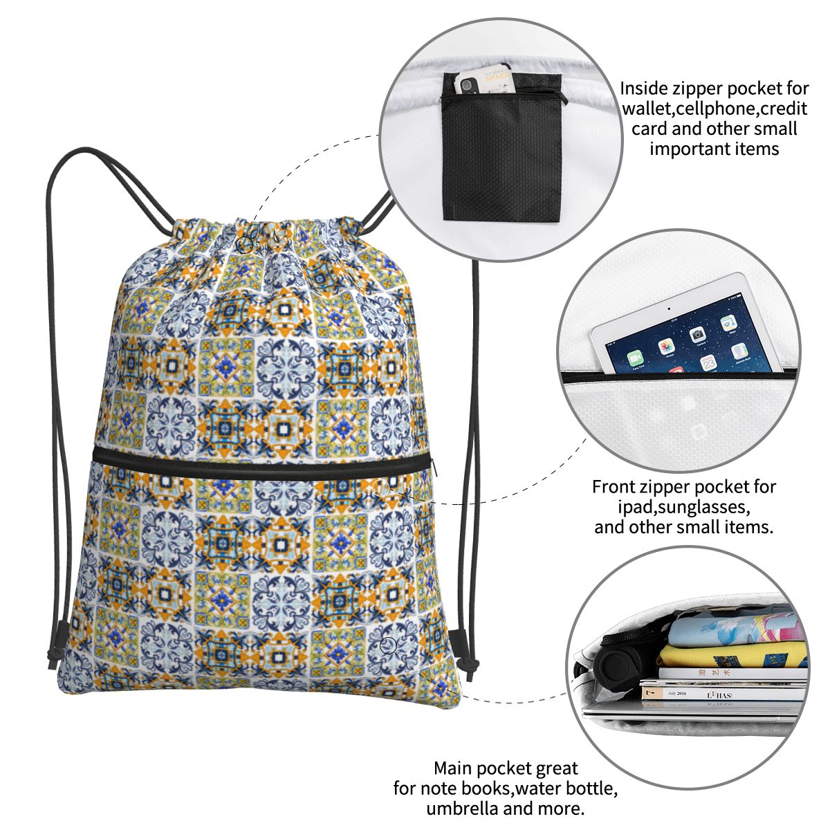 Copy Of Sicilian Tiles,mediter - Tile Bag Drawstring recensione e prezzo
