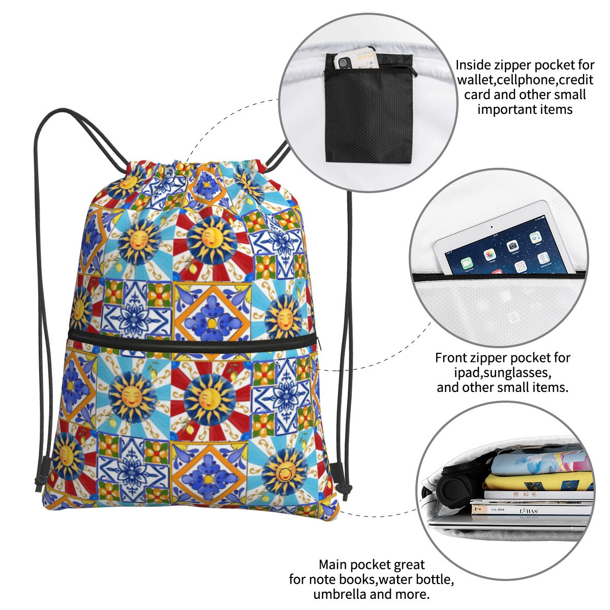 Sicilian Tiles,sun,half Moon,m - Tile Bag Drawstring recensione e prezzo