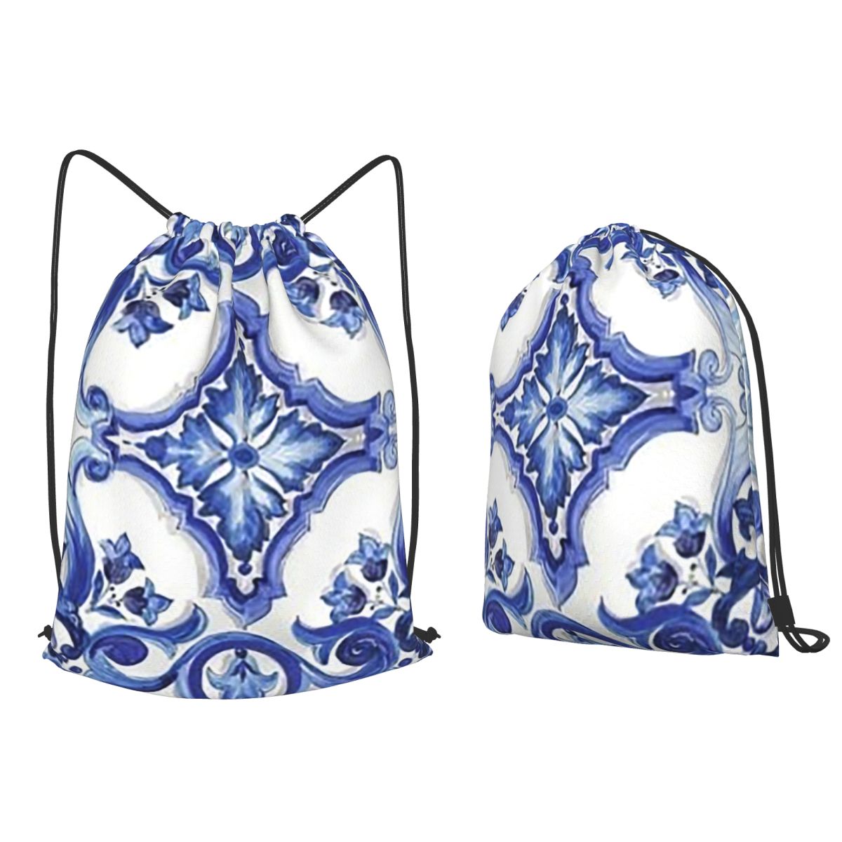 Blue Ornate Floral Mediterrane - Tile Bag Drawstring recensione e prezzo