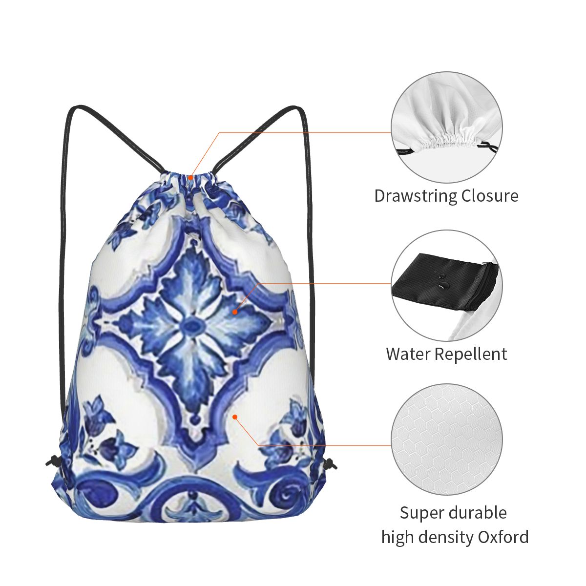 Blue Ornate Floral Mediterrane - Tile Bag Drawstring recensione e prezzo