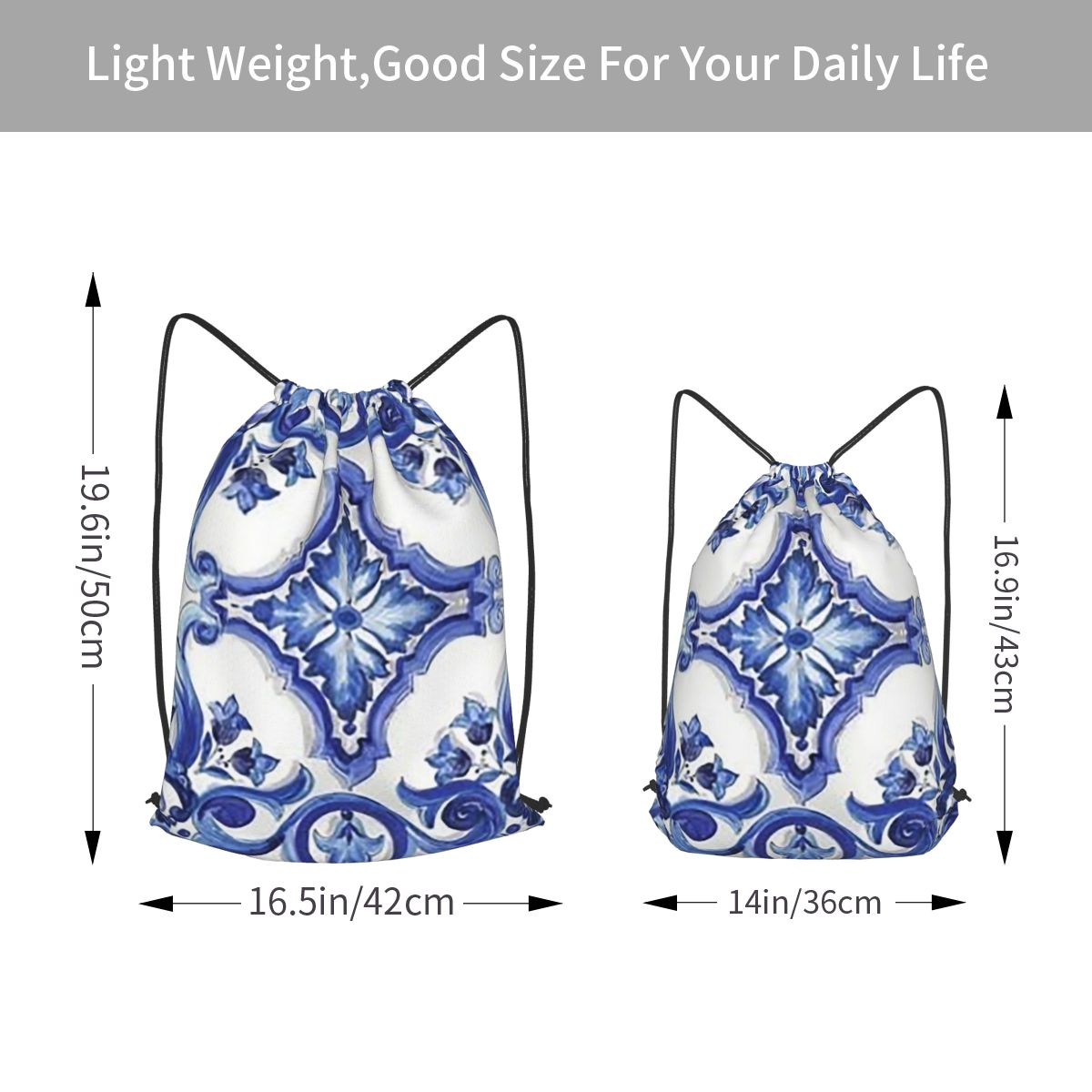 Blue Ornate Floral Mediterrane - Tile Bag Drawstring recensione e prezzo