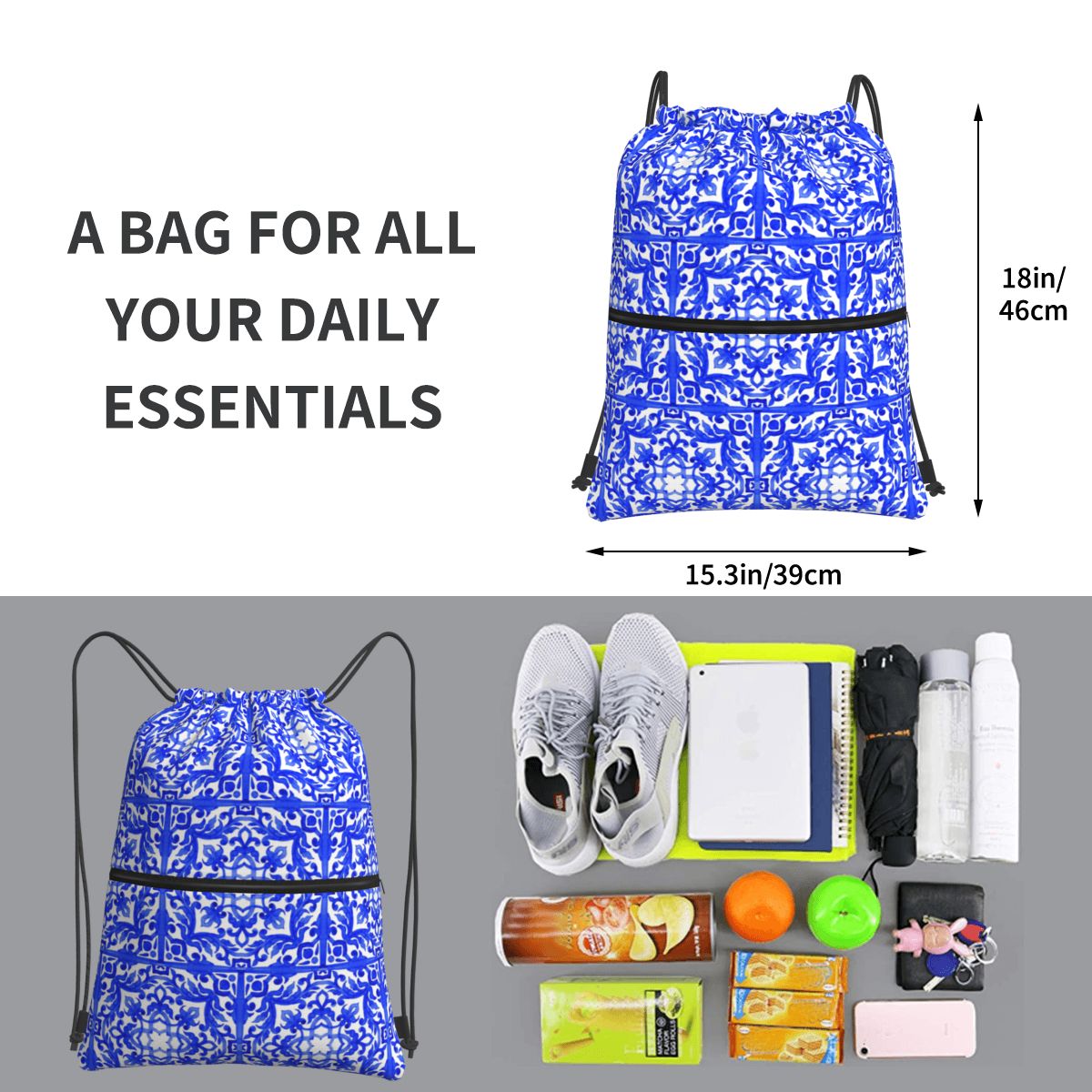 Portuguese Azulejo Tiles Backp - Tile Bag Drawstring recensione e prezzo