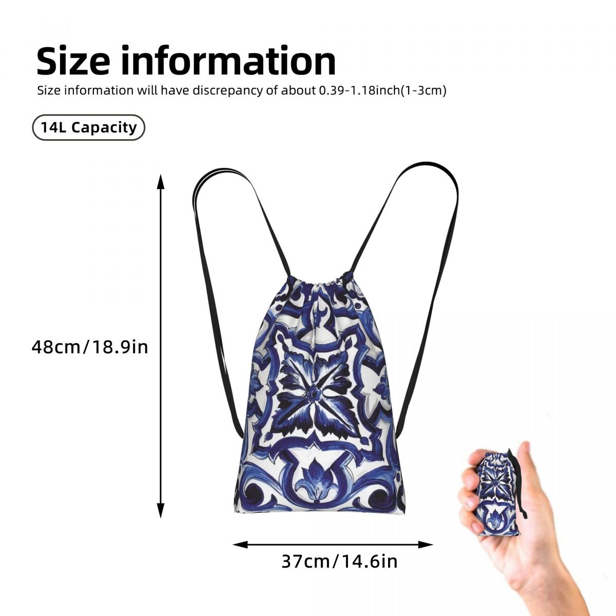 Blue Ornate Floral Mediterrane - Tile Bag Drawstring recensione e prezzo