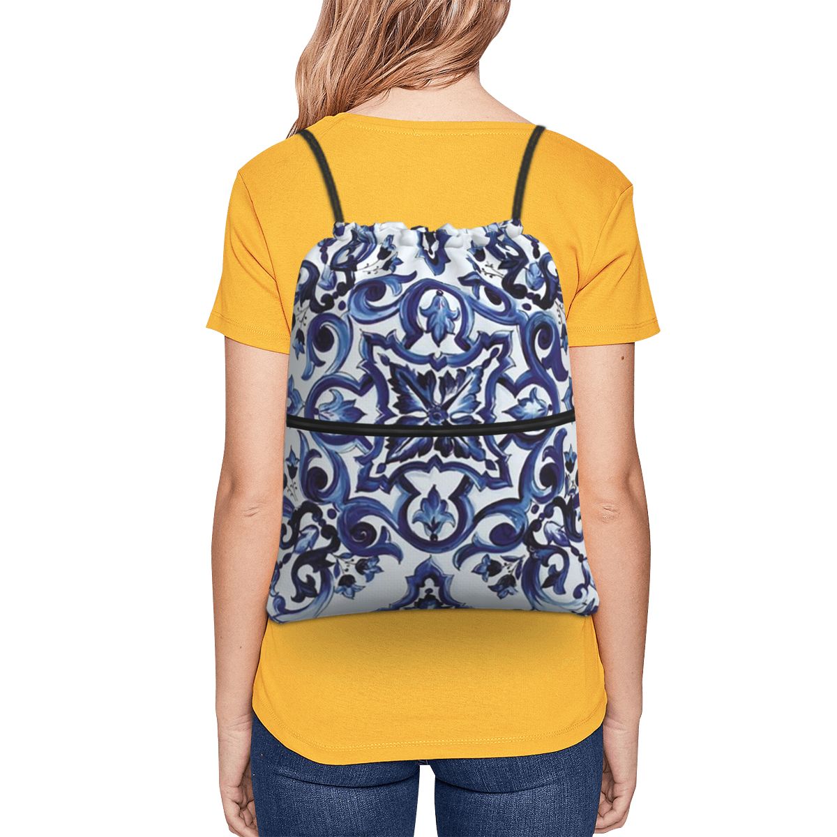 Blue Ornate Floral Mediterrane - Tile Bag Drawstring recensione e prezzo
