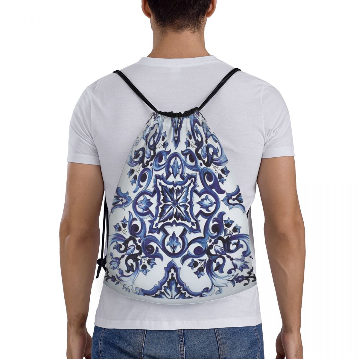 Blue Ornate Floral Mediterrane - Tile Bag Drawstring recensione e prezzo