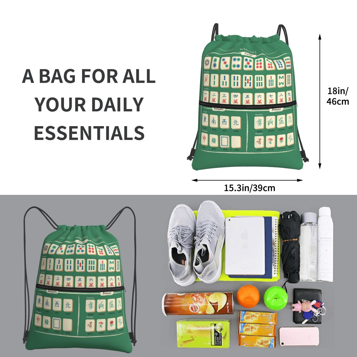 Mahjong Tile Pattern Backpacks - Tile Bag Drawstring recensione e prezzo