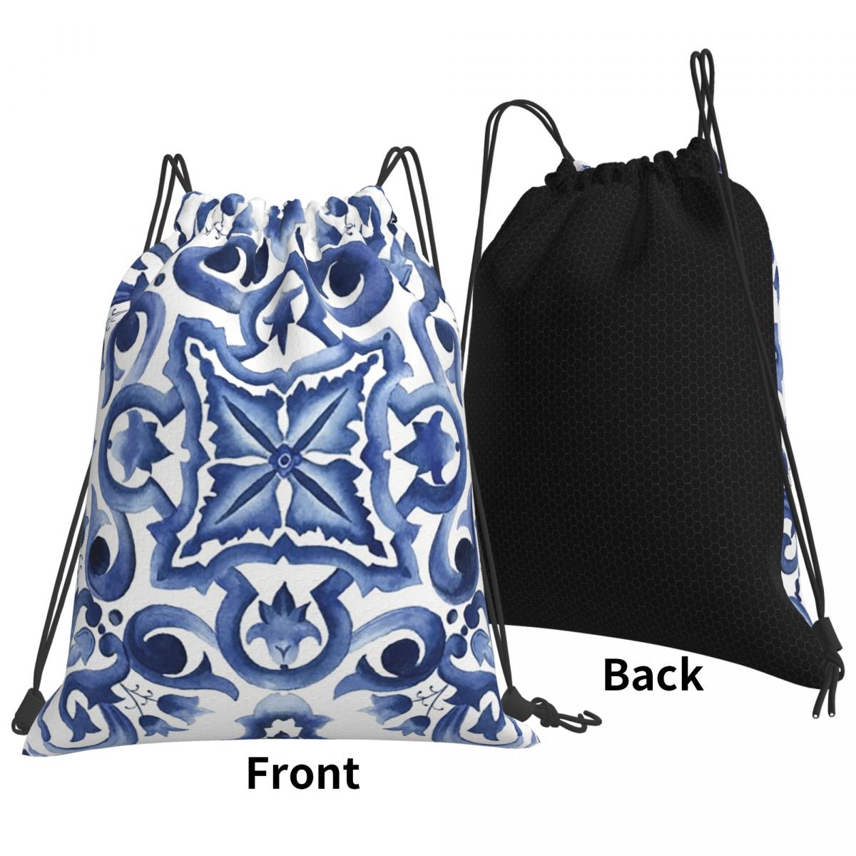 Blue Ornate Floral Mediterrane - Tile Bag Drawstring recensione e prezzo