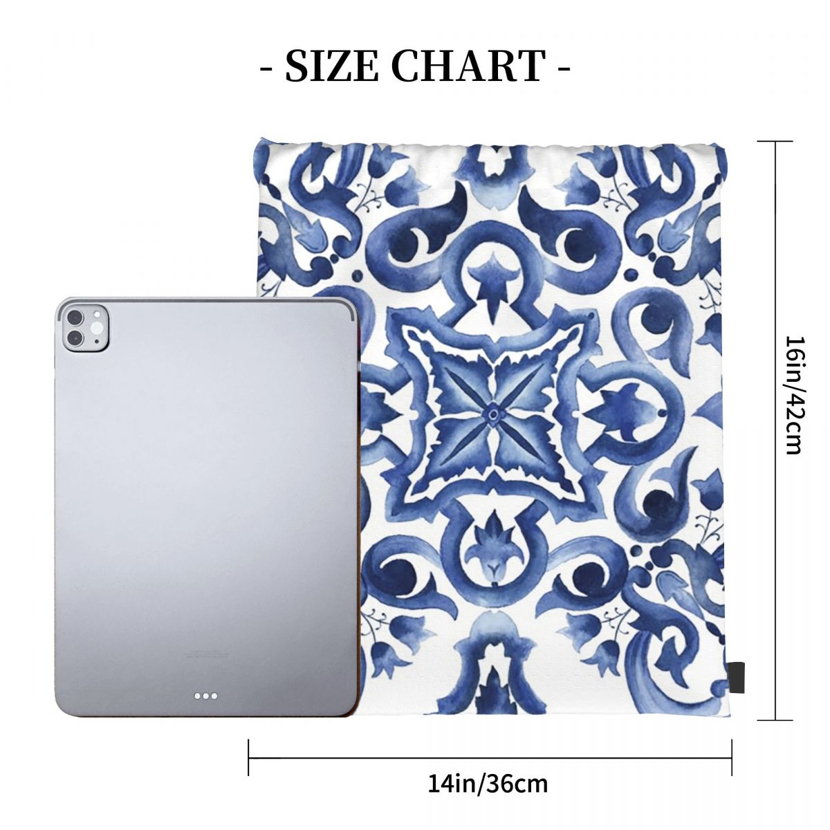 Blue Ornate Floral Mediterrane - Tile Bag Drawstring recensione e prezzo