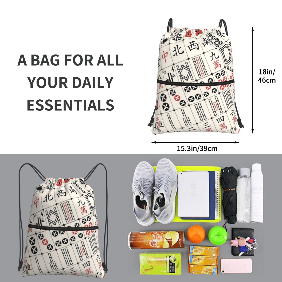 Mahjong Tile Pattern Backpacks - Tile Bag Drawstring recensione e prezzo