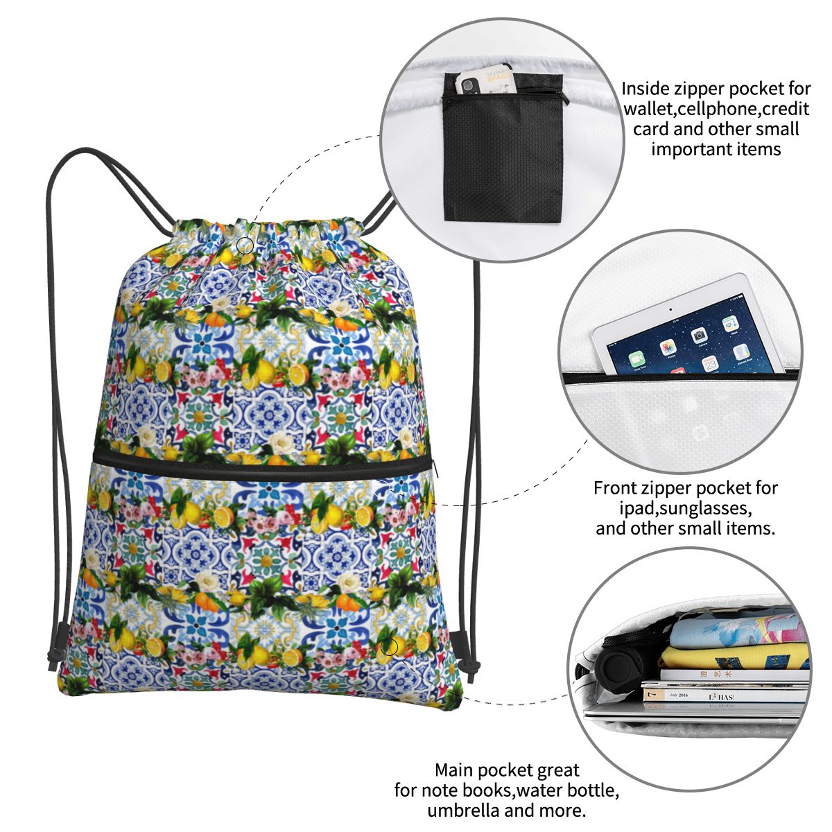 Sicilian Tiles,mediterranean,m - Tile Bag Drawstring recensione e prezzo