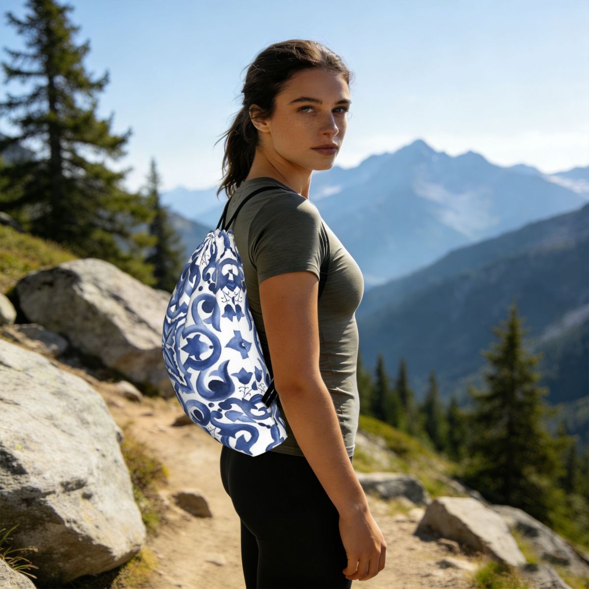 Blue Ornate Floral Mediterrane - Tile Bag Drawstring recensione e prezzo