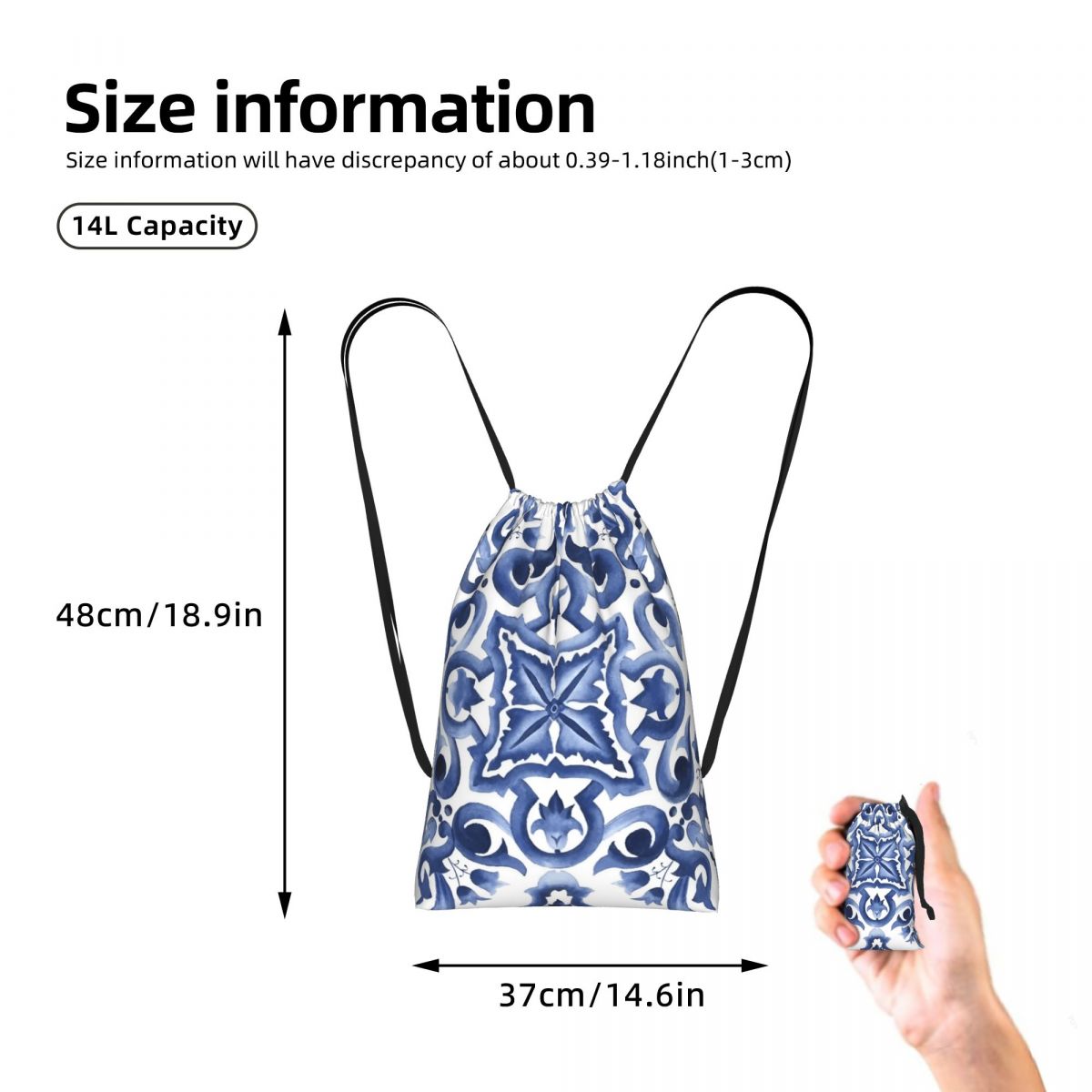 Blue Ornate Floral Mediterrane - Tile Bag Drawstring recensione e prezzo